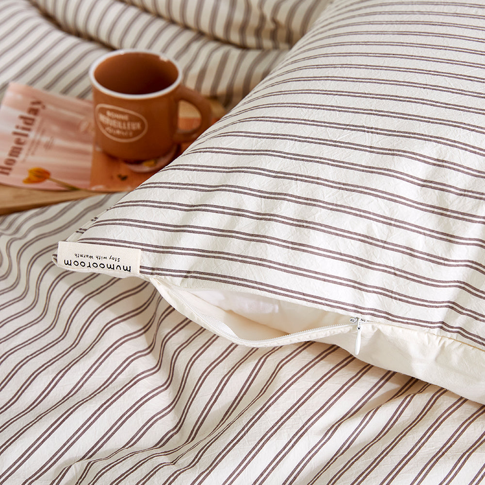 SERO[세로] Stripe Yarn-dyed Percale Comforter Set - Brown (All-Season)
