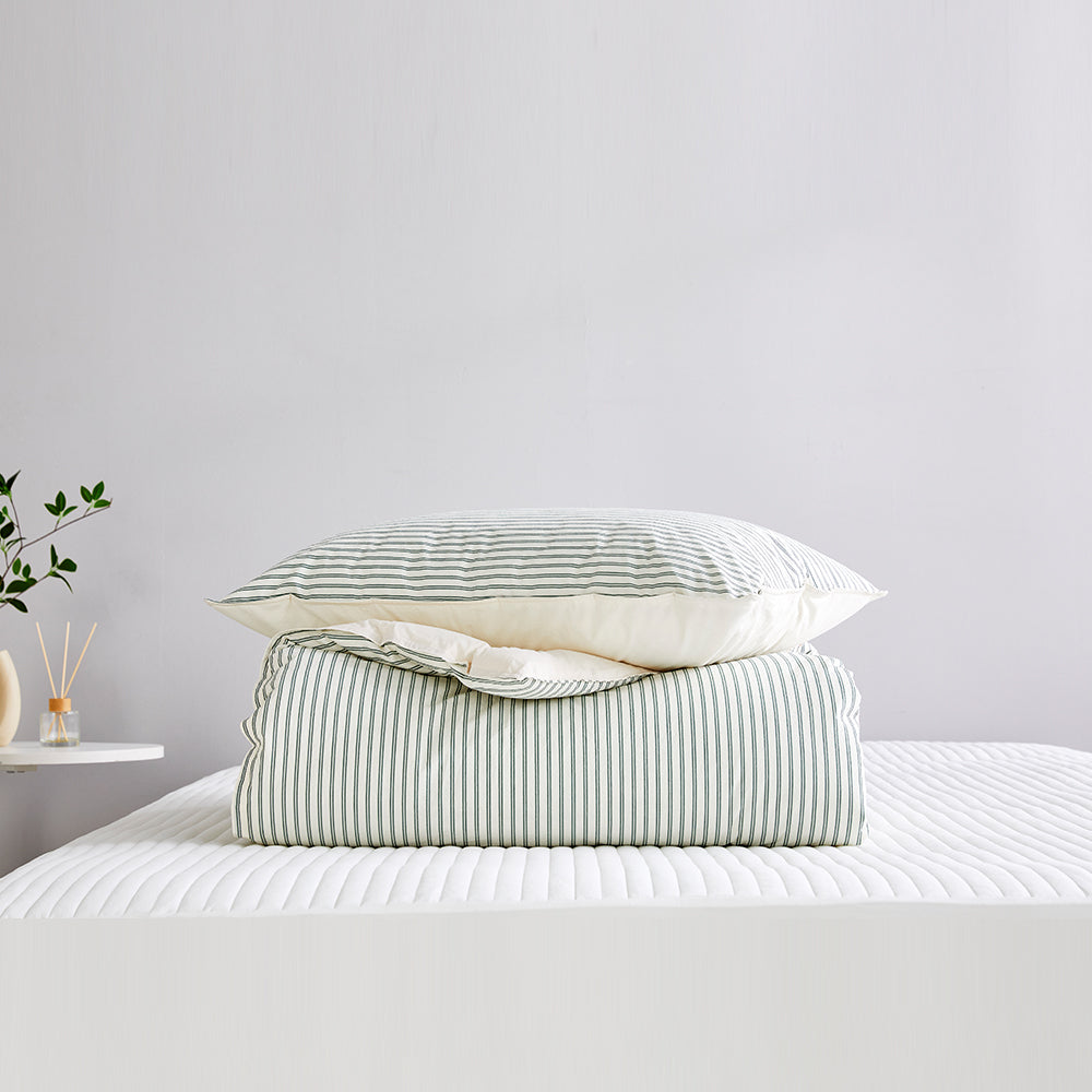 SERO[세로] Stripe Yarn-dyed Percale Comforter Set - Green (All-Season)