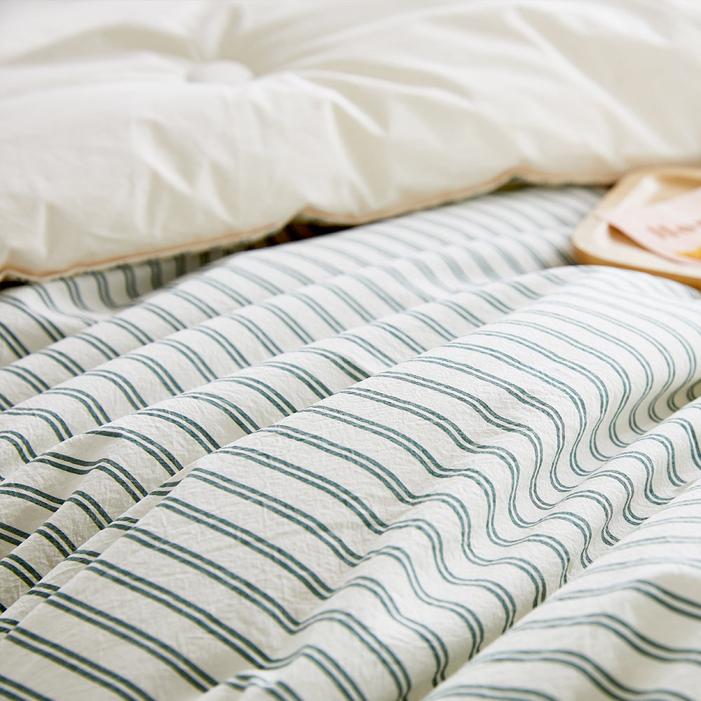 SERO[세로] Stripe Yarn-dyed Percale Comforter Set - Green (All-Season)