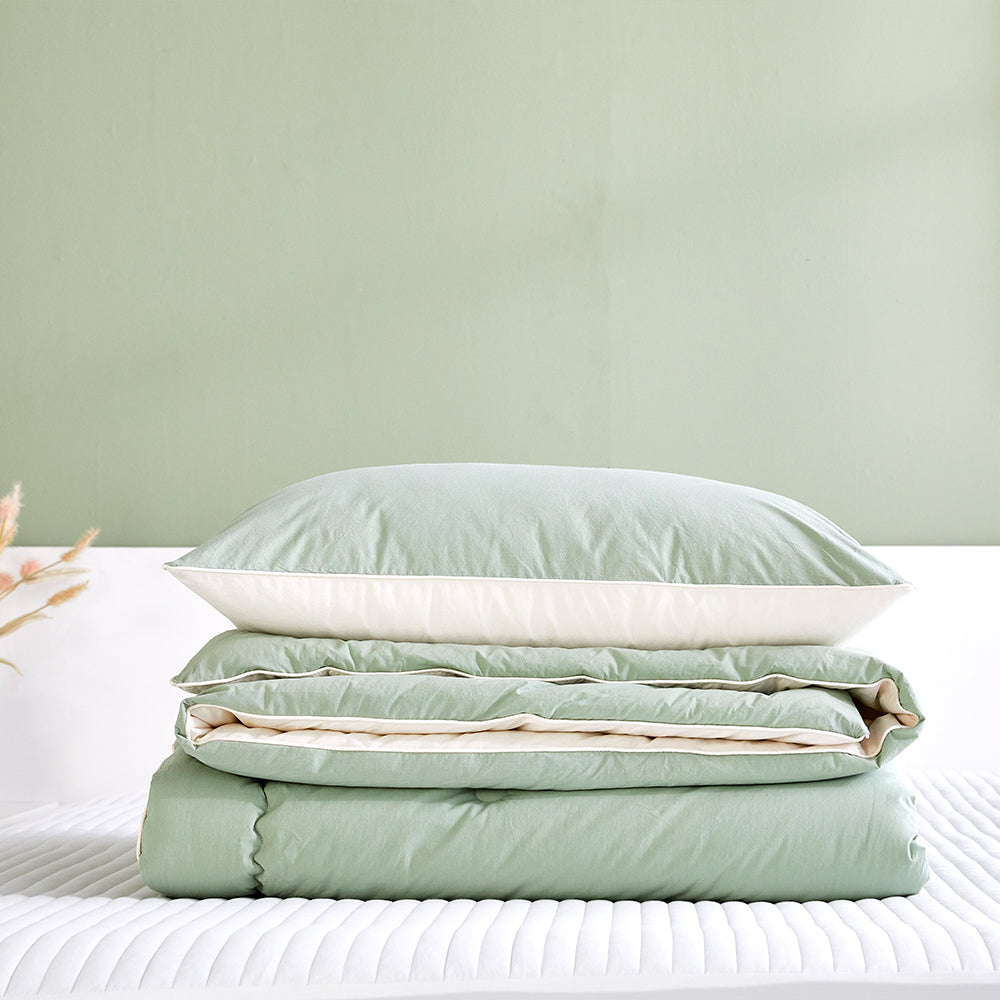 Dream High-Density Cotton Reversible Comforter Set - Green/Ivory