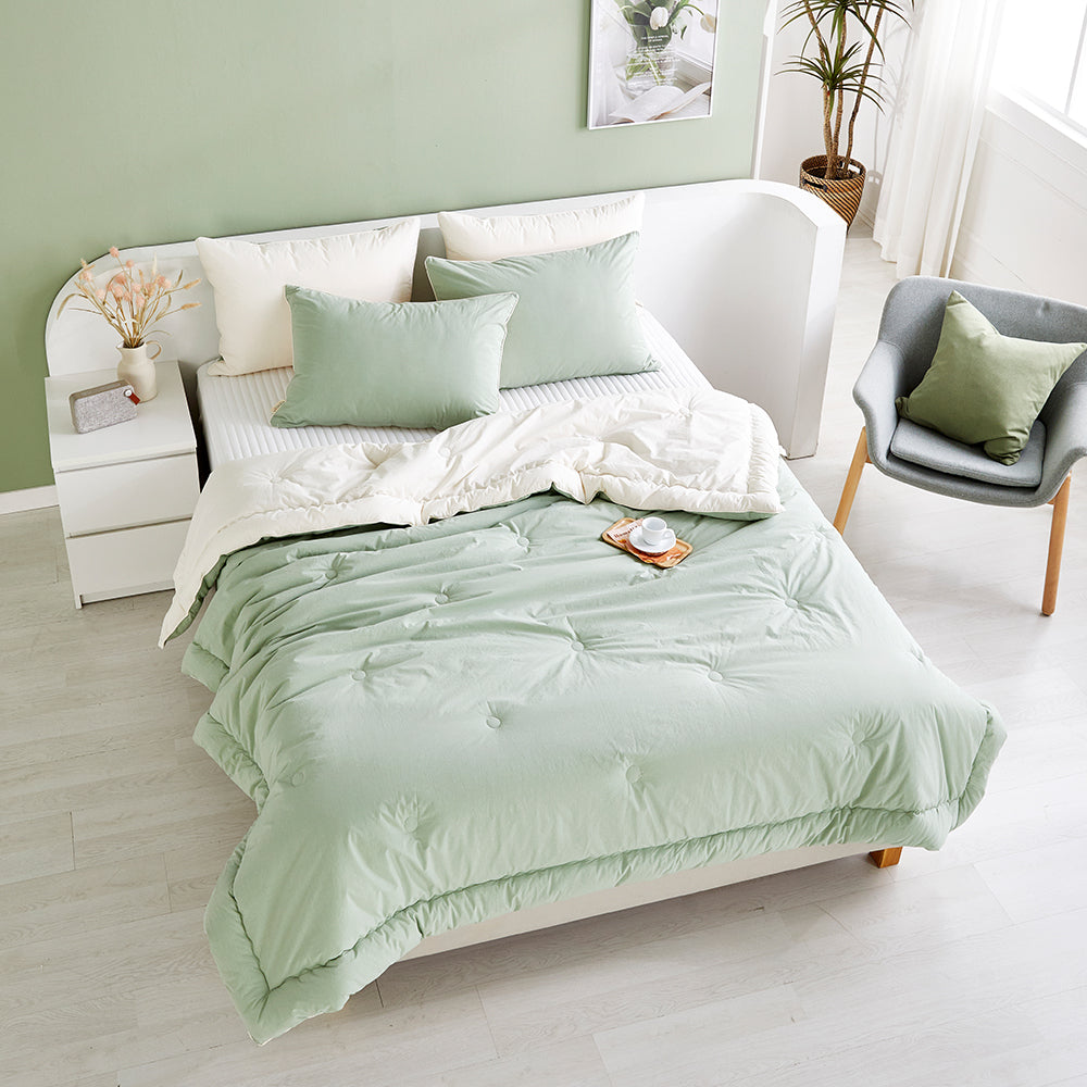 [Bundle] Dream Percale Cotton Comforter & Pad Set - Green/White