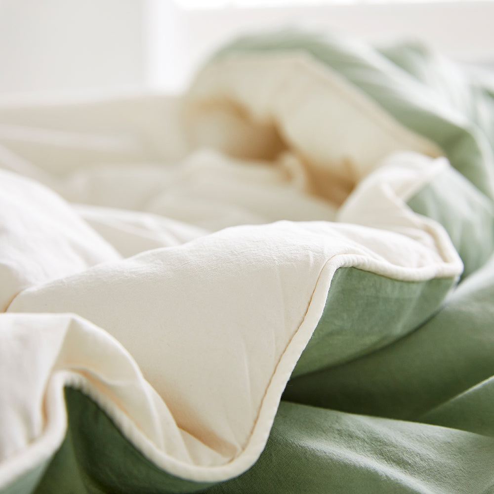 Dream High-Density Cotton Reversible Comforter Set - Green/Ivory