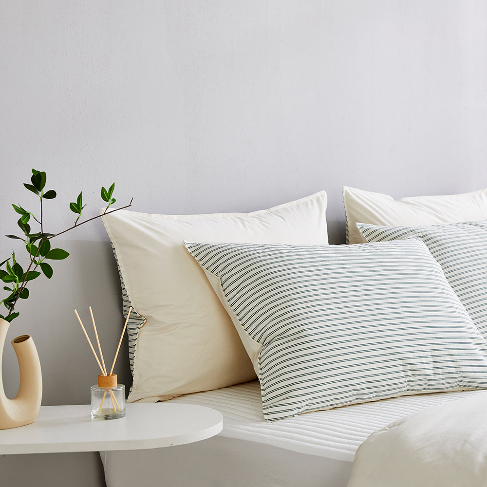 SERO[세로] Stripe Yarn-dyed Percale Comforter Set - Green (All-Season)