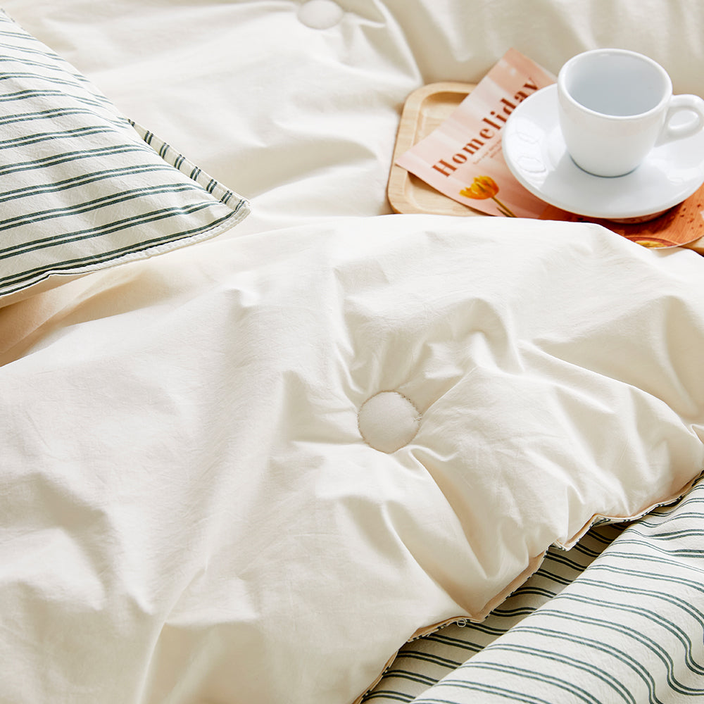 SERO[세로] Stripe Yarn-dyed Percale Comforter Set - Green (All-Season)