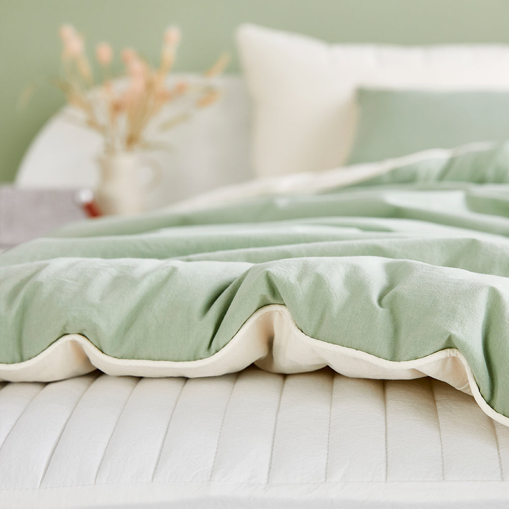 [Bundle] Dream Percale Cotton Comforter & Pad Set - Green/White