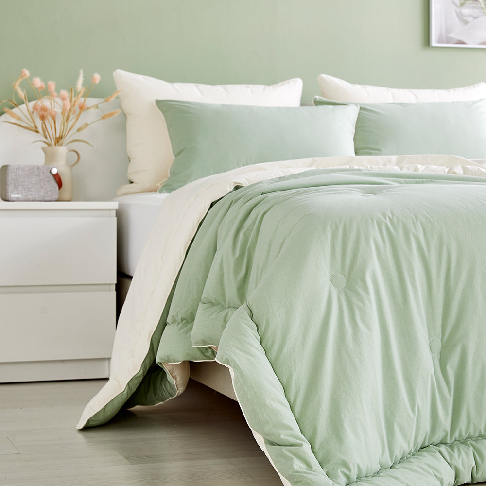 [Bundle] Dream Percale Cotton Comforter & Pad Set - Green/White