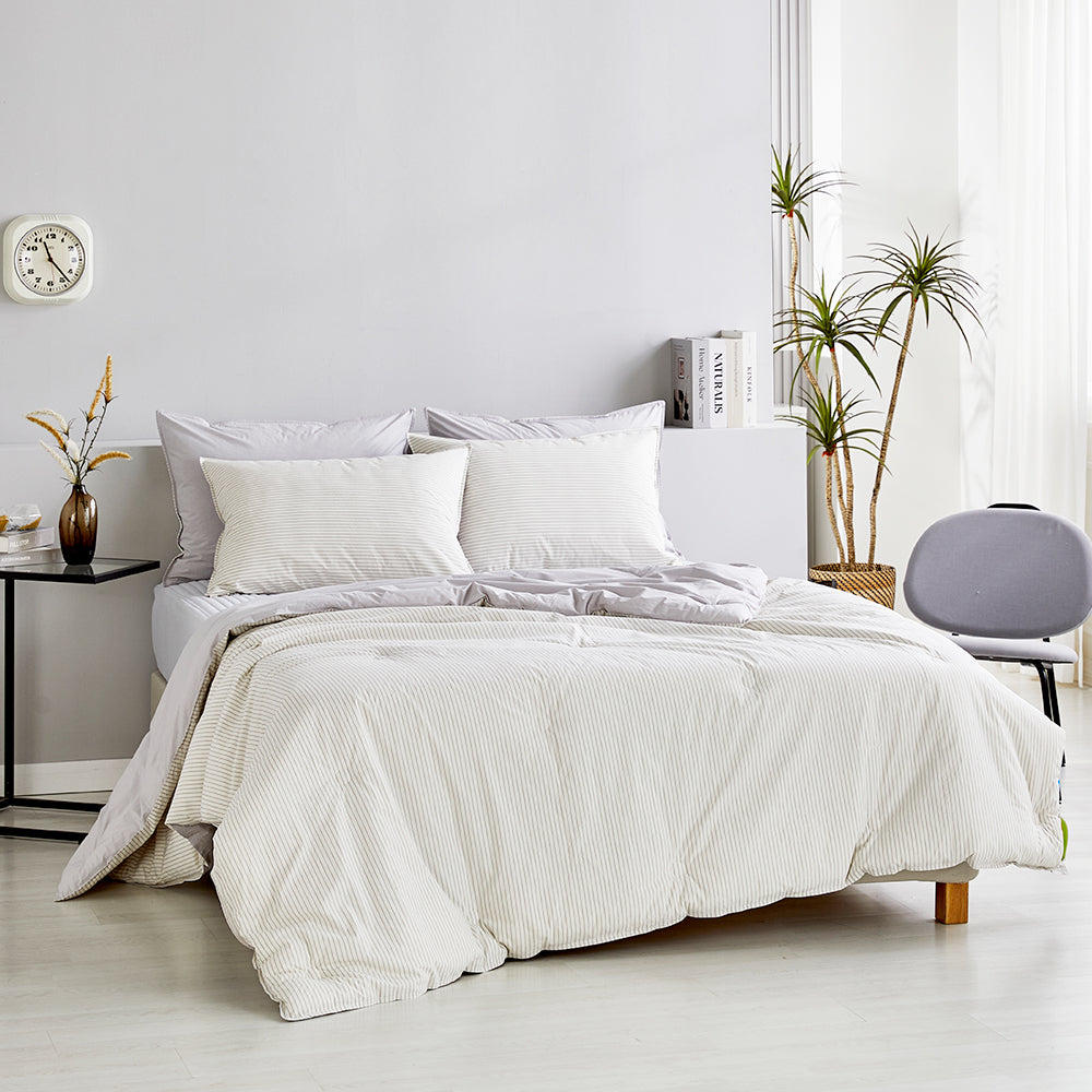 SERO[세로] Stripe Yarn-dyed Percale Comforter Set - Grey (All-Season)