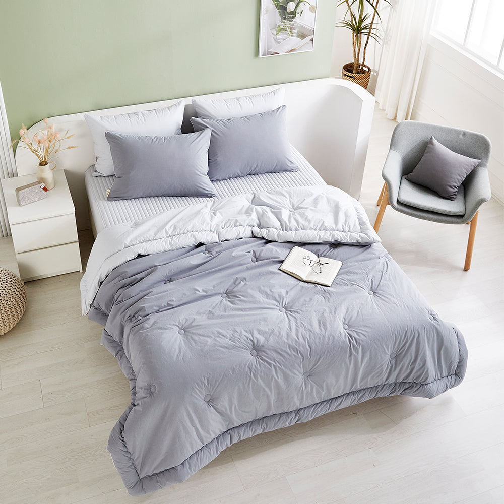[Bundle] Dream Percale Cotton Comforter & Pad Set - Grey/Grey
