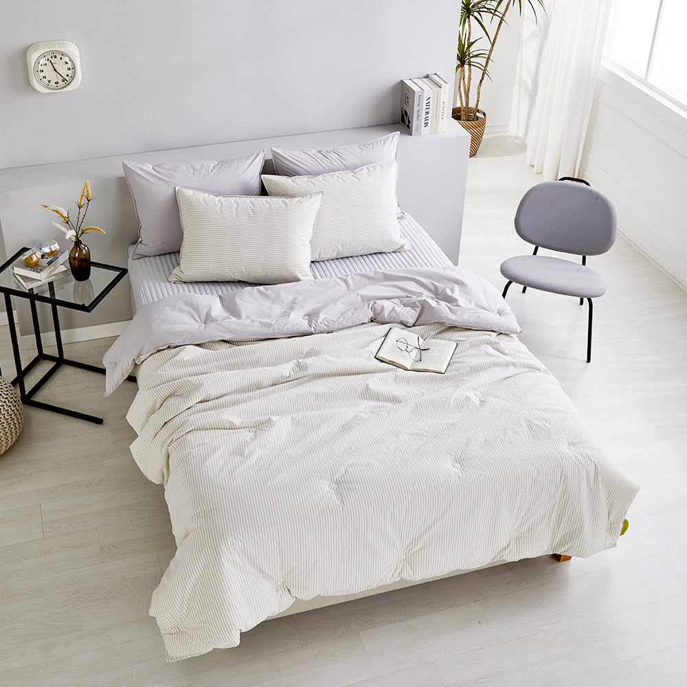 SERO[세로] Stripe Yarn-dyed Percale Comforter Set - Grey (All-Season)