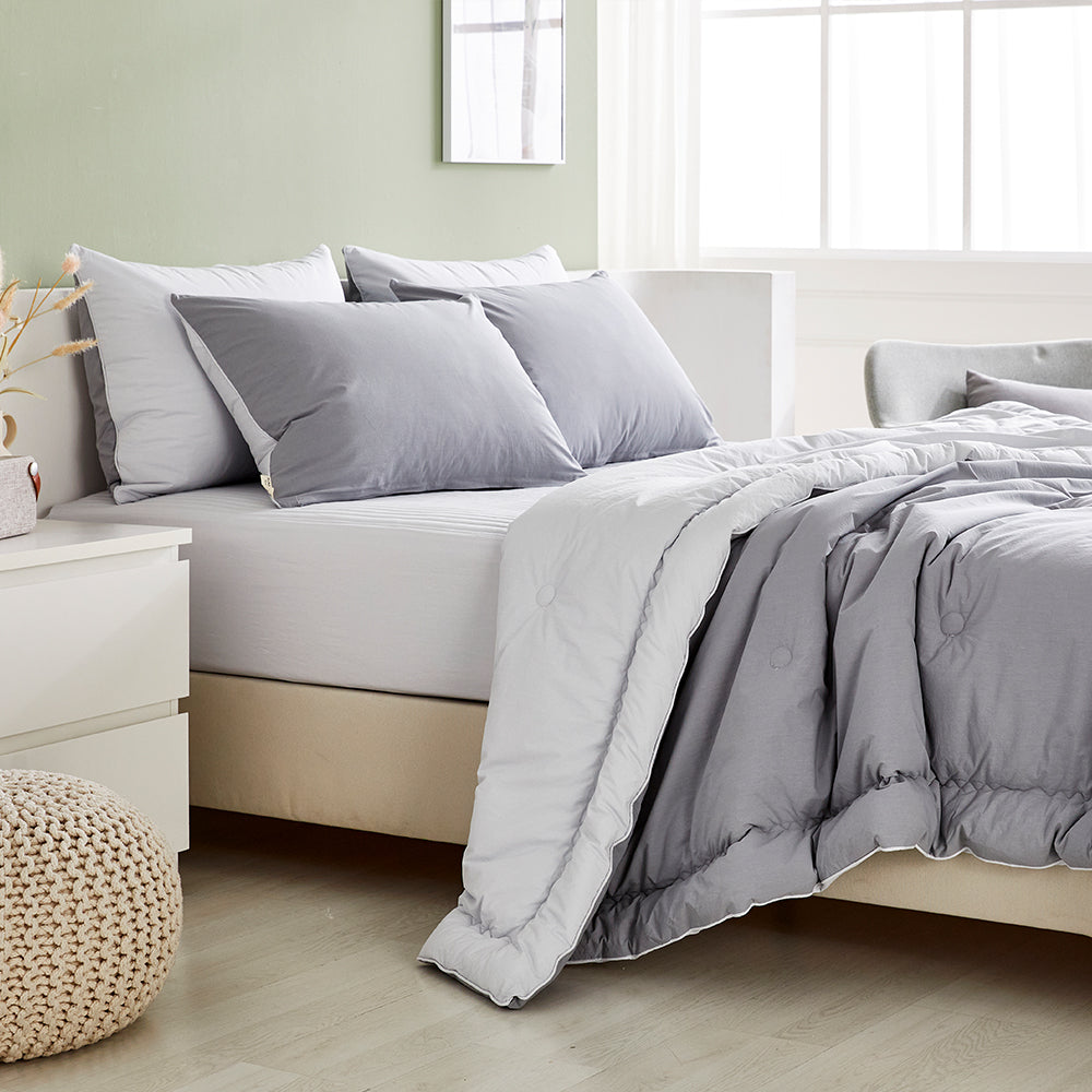 [Bundle] Dream Percale Cotton Comforter & Pad Set - Grey/Grey