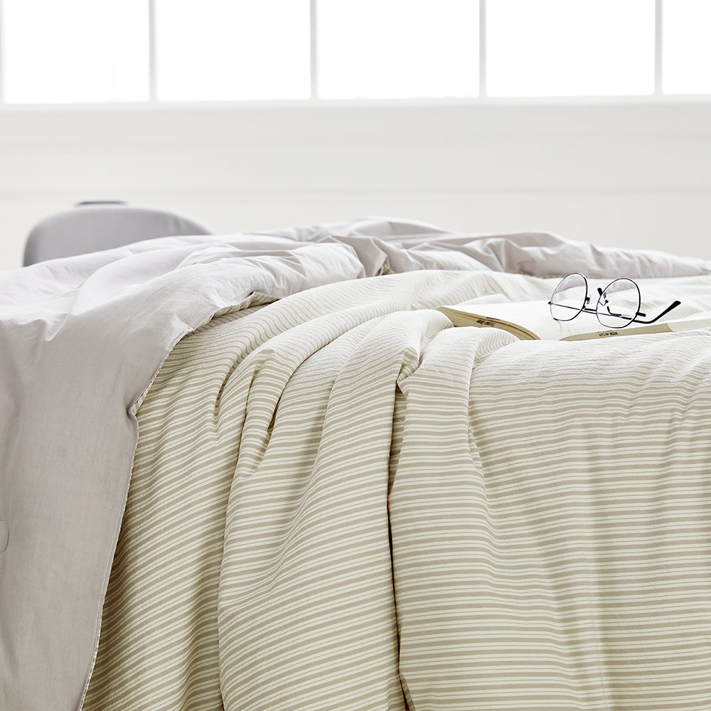SERO[세로] Stripe Yarn-dyed Percale Comforter Set - Grey (All-Season)