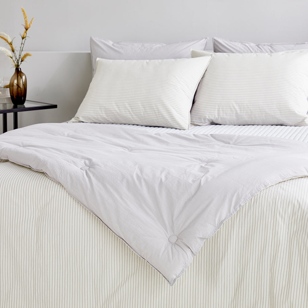 SERO[세로] Stripe Yarn-dyed Percale Comforter Set - Grey (All-Season)