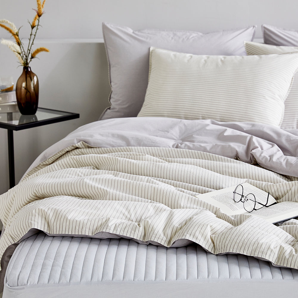 SERO[세로] Stripe Yarn-dyed Percale Comforter Set - Grey (All-Season)