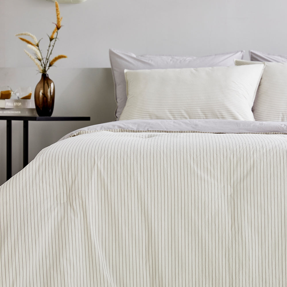 SERO[세로] Stripe Yarn-dyed Percale Comforter Set - Grey (All-Season)