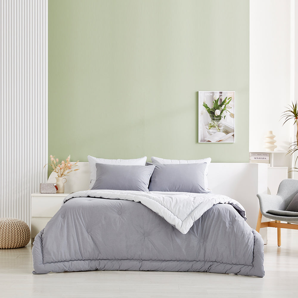 [Bundle] Dream Percale Cotton Comforter & Pad Set - Grey/Grey