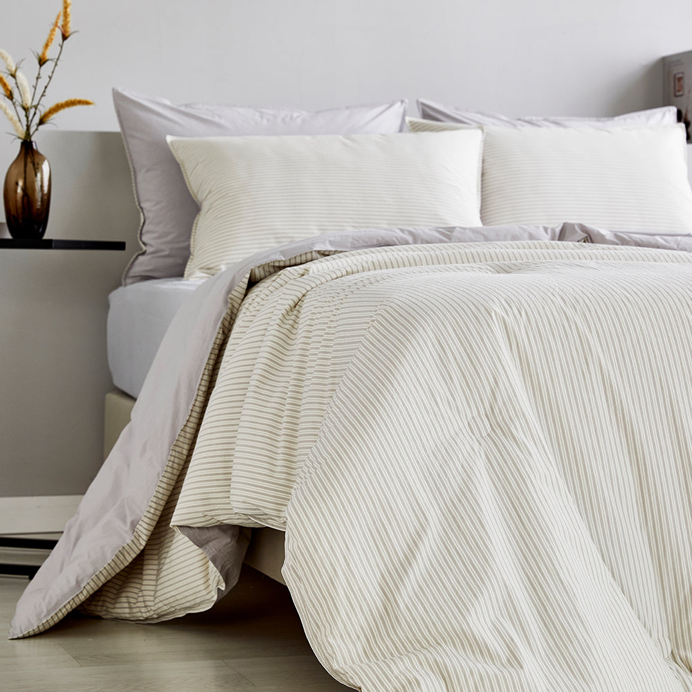 SERO[세로] Stripe Yarn-dyed Percale Comforter Set - Grey (All-Season)