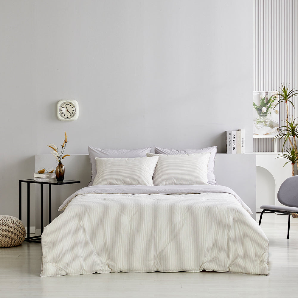 SERO[세로] Stripe Yarn-dyed Percale Comforter Set - Grey (All-Season)