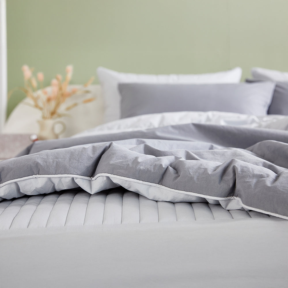 [Bundle] Dream Percale Cotton Comforter & Pad Set - Grey/Grey