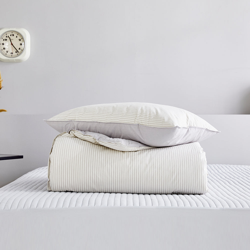 SERO[세로] Stripe Yarn-dyed Percale Comforter Set - Grey (All-Season)