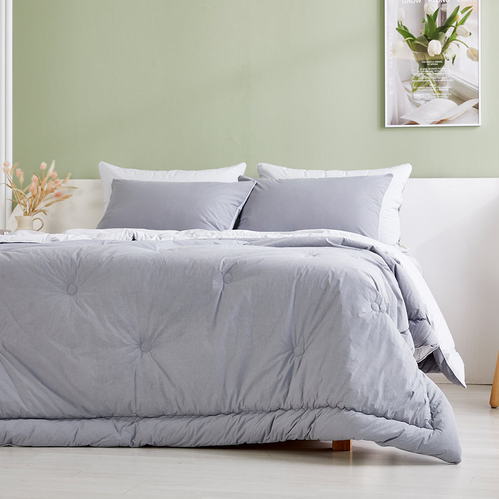 [Bundle] Dream Percale Cotton Comforter & Pad Set - Grey/Grey