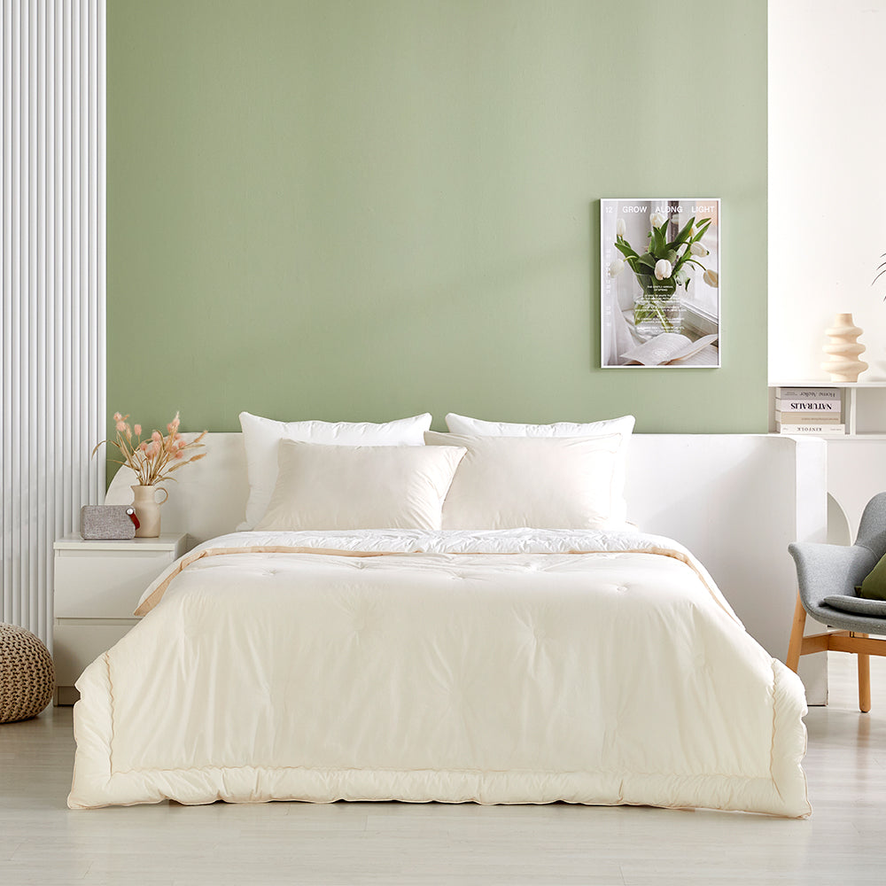 [Bundle] Dream Percale Cotton Comforter & Pad Set - White/White