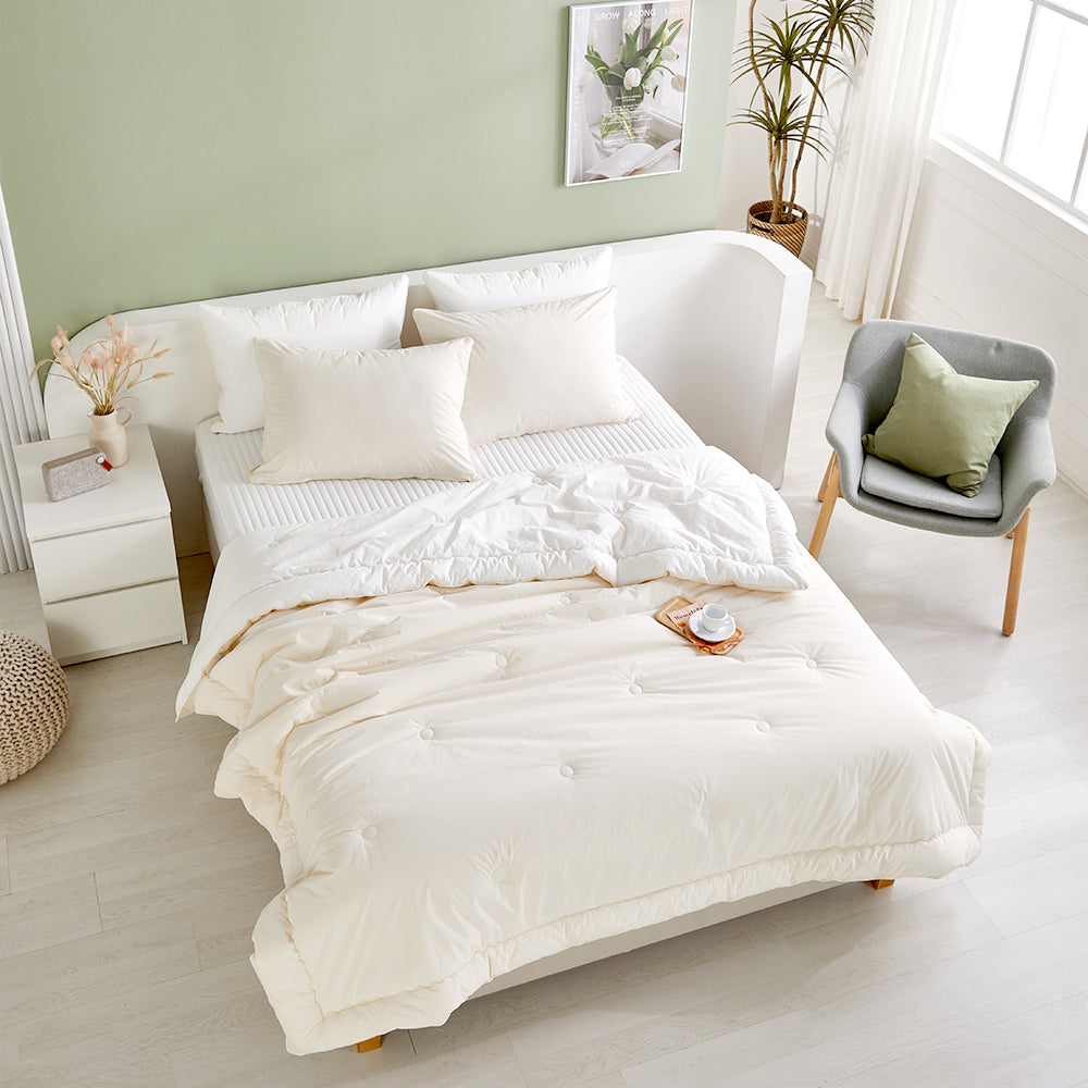 [Bundle] Dream Percale Cotton Comforter & Pad Set - White/White