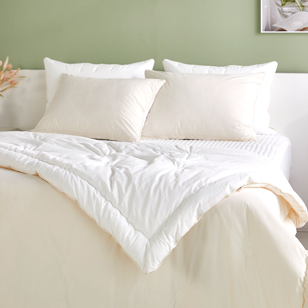 [Bundle] Dream Percale Cotton Comforter & Pad Set - White/White