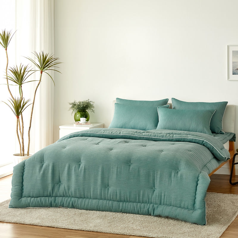 Breeze Bamboo Seersucker Comforter & Pad Set_Summer Green