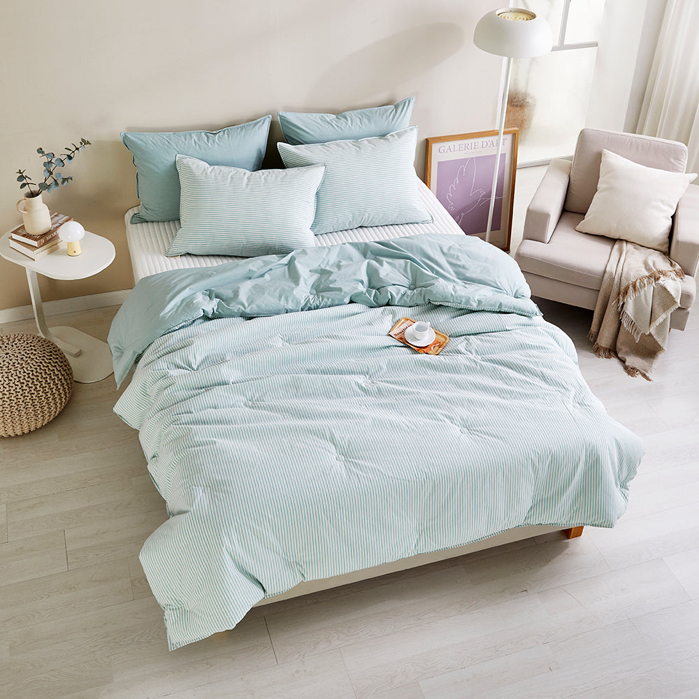 SERO[세로] Stripe Yarn-dyed Percale Comforter Set - Mint (All-Season)