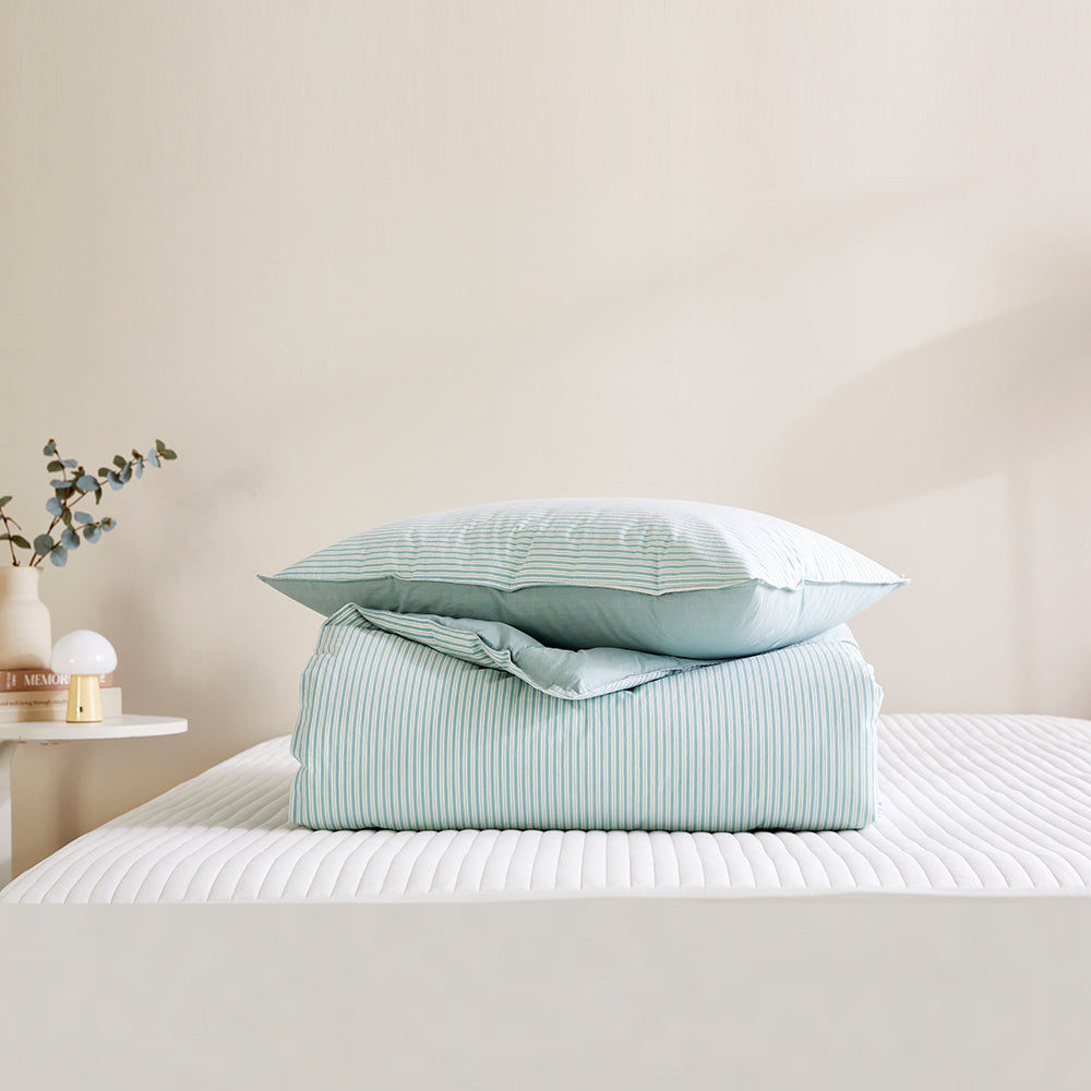 SERO[세로] Stripe Yarn-dyed Percale Comforter Set - Mint (All-Season)