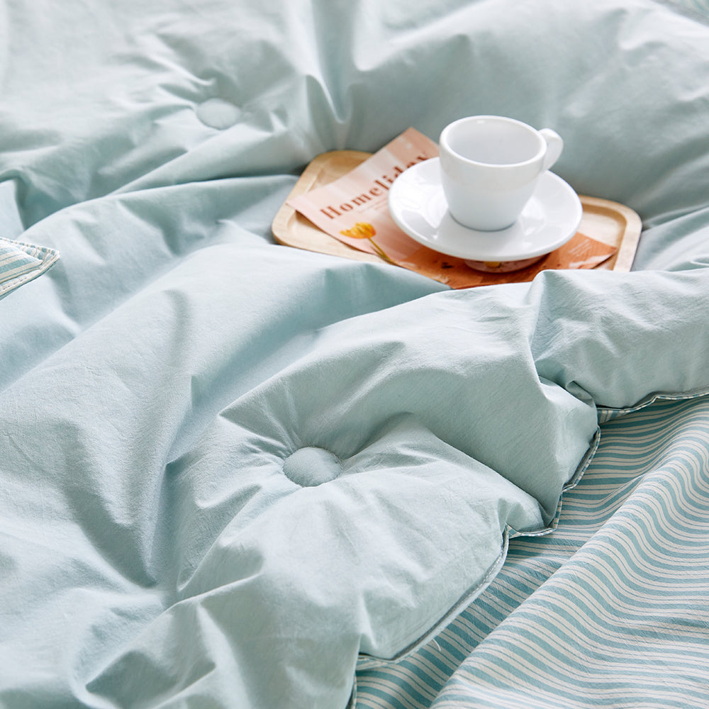 SERO[세로] Stripe Yarn-dyed Percale Comforter Set - Mint (All-Season)