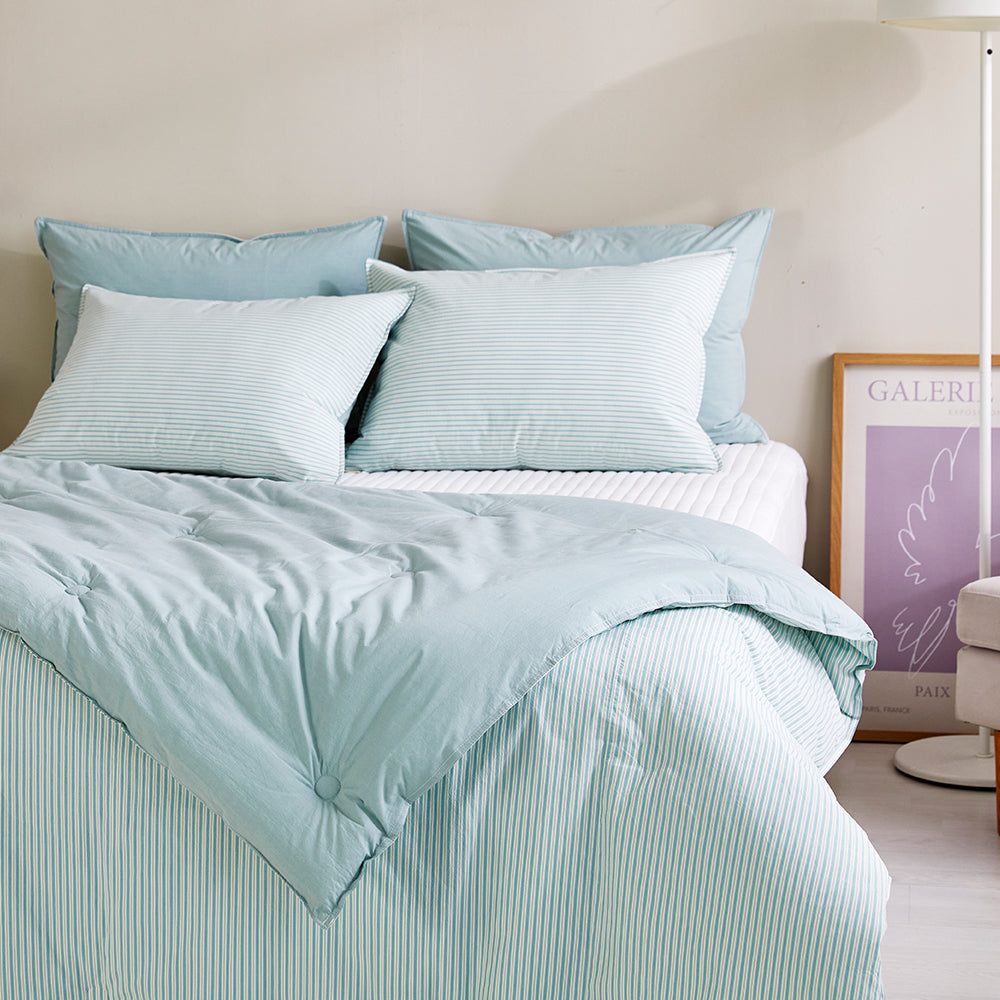 SERO[세로] Stripe Yarn-dyed Percale Comforter Set - Mint (All-Season)