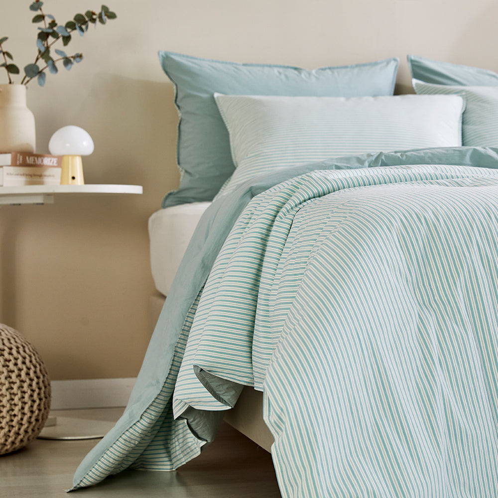 SERO[세로] Stripe Yarn-dyed Percale Comforter Set - Mint (All-Season)
