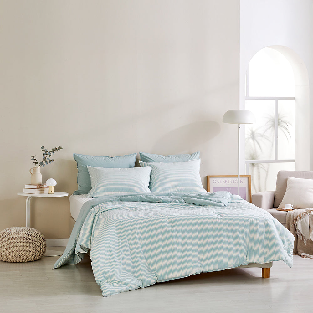 SERO[세로] Stripe Yarn-dyed Percale Comforter Set - Mint (All-Season)