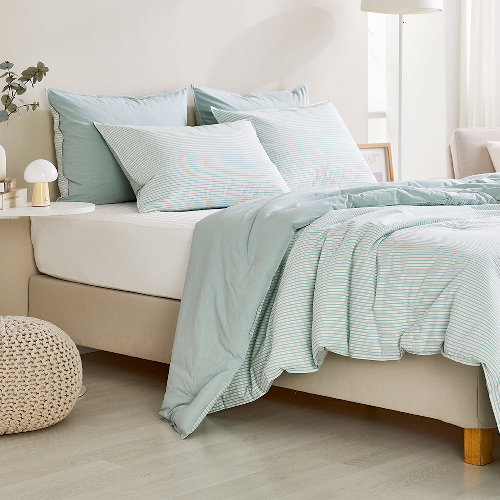SERO[세로] Stripe Yarn-dyed Percale Comforter Set - Mint (All-Season)
