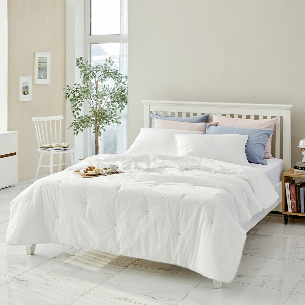 [12th Restocked] High-Density Percale Cotton Comforter Set in White