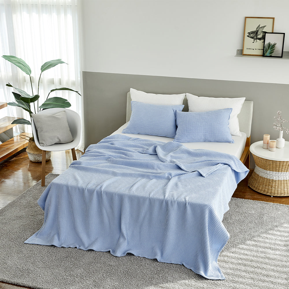 Natural Material Modal Waffle Blanket in Sky Blue
