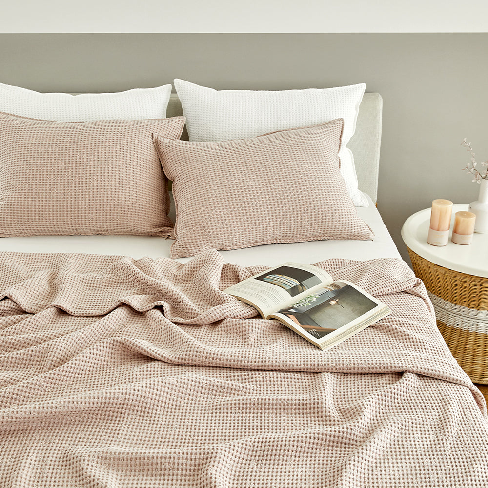 Natural Material Modal Waffle Blanket in Light Pink