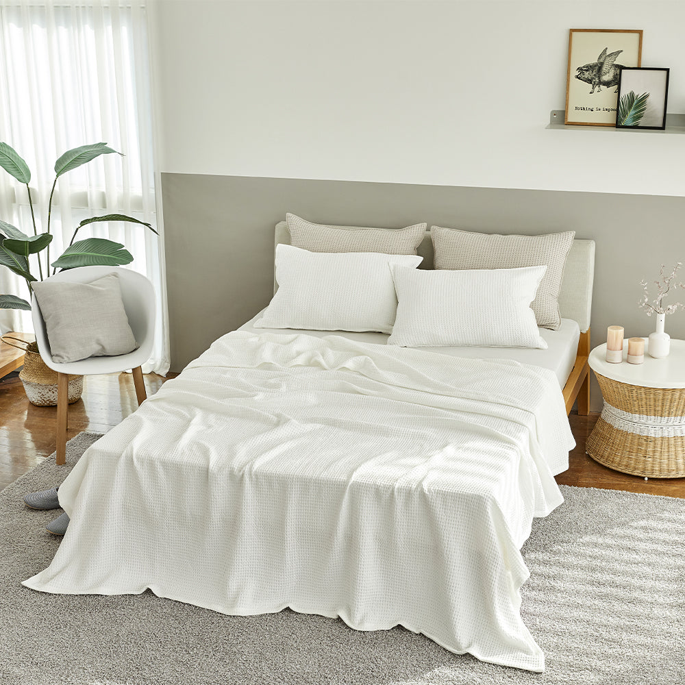 Natural Material Modal Waffle Blanket in Ivory