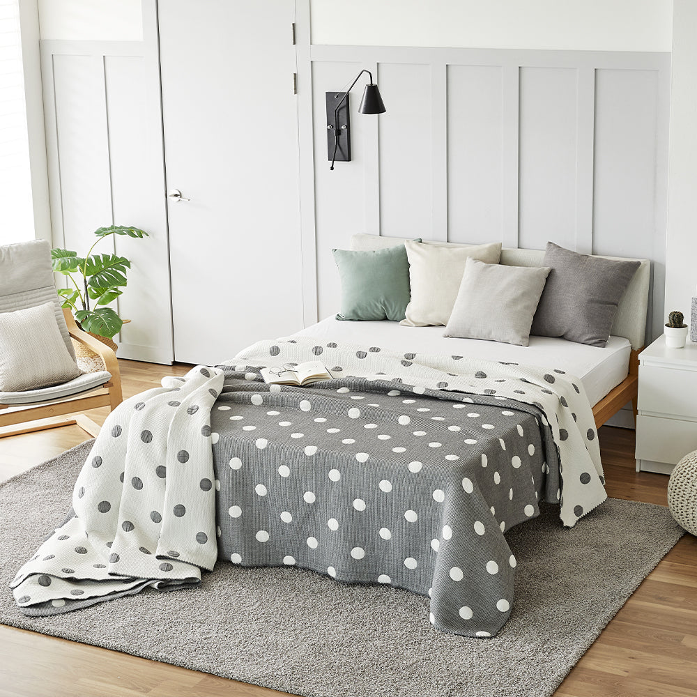 Triple Layer Modal Blanket in Grey & Polka Dot