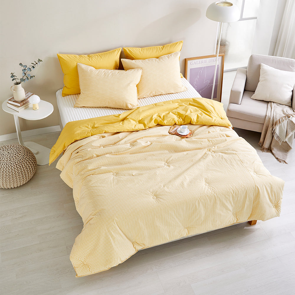 SERO[세로] Stripe Yarn-dyed Percale Comforter Set - Yellow (All-Season)