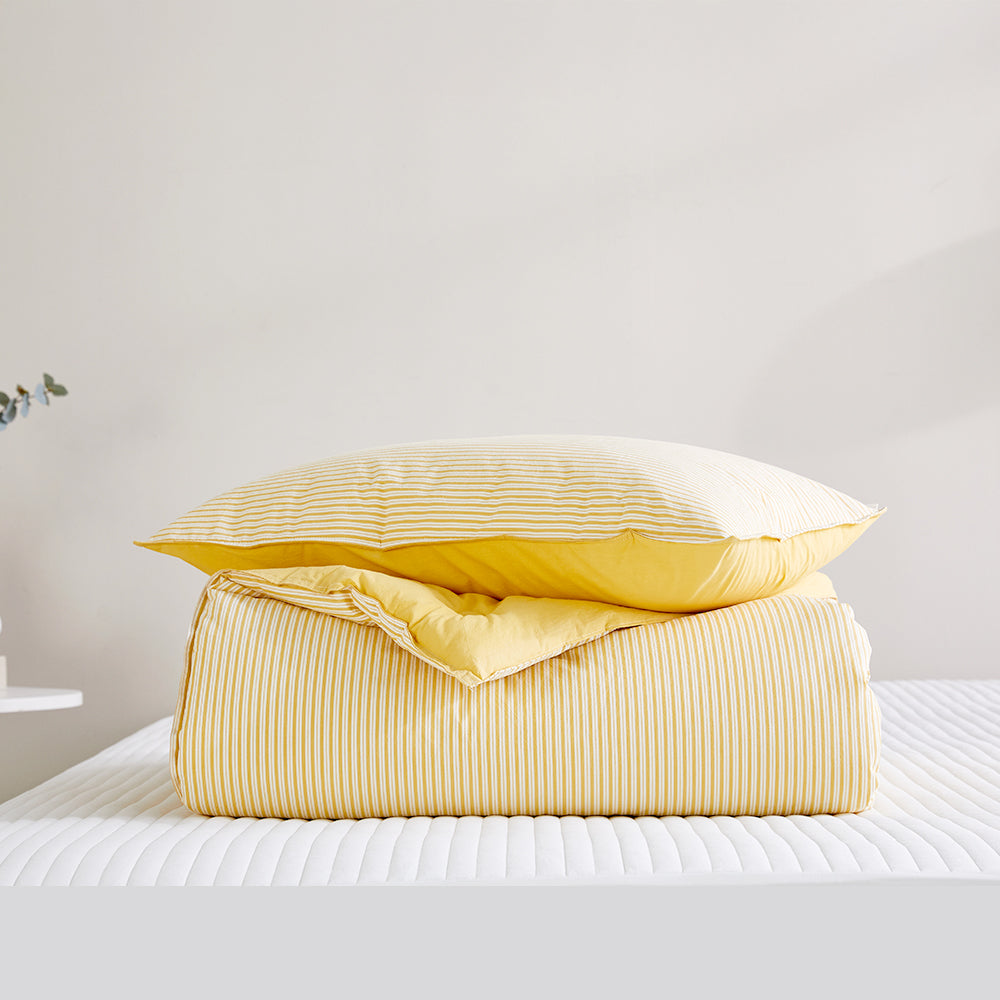 SERO[세로] Stripe Yarn-dyed Percale Comforter Set - Yellow (All-Season)