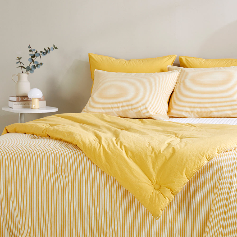SERO[세로] Stripe Yarn-dyed Percale Comforter Set - Yellow (All-Season)