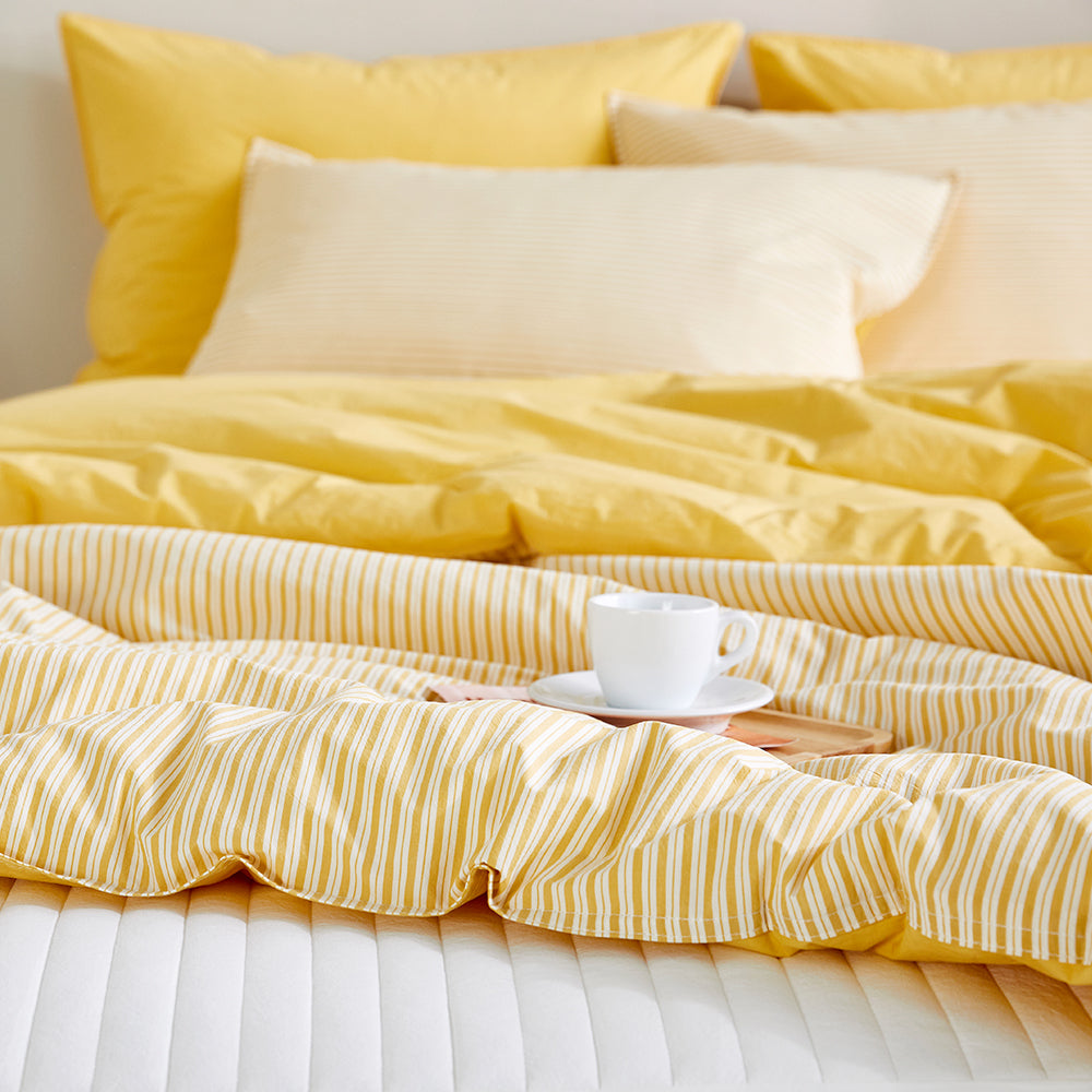 SERO[세로] Stripe Yarn-dyed Percale Comforter Set - Yellow (All-Season)