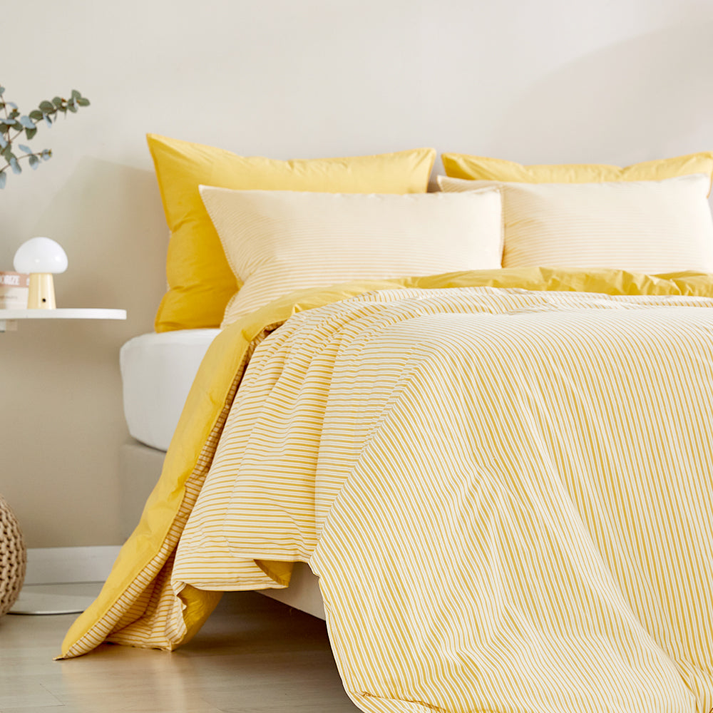 SERO[세로] Stripe Yarn-dyed Percale Comforter Set - Yellow (All-Season)