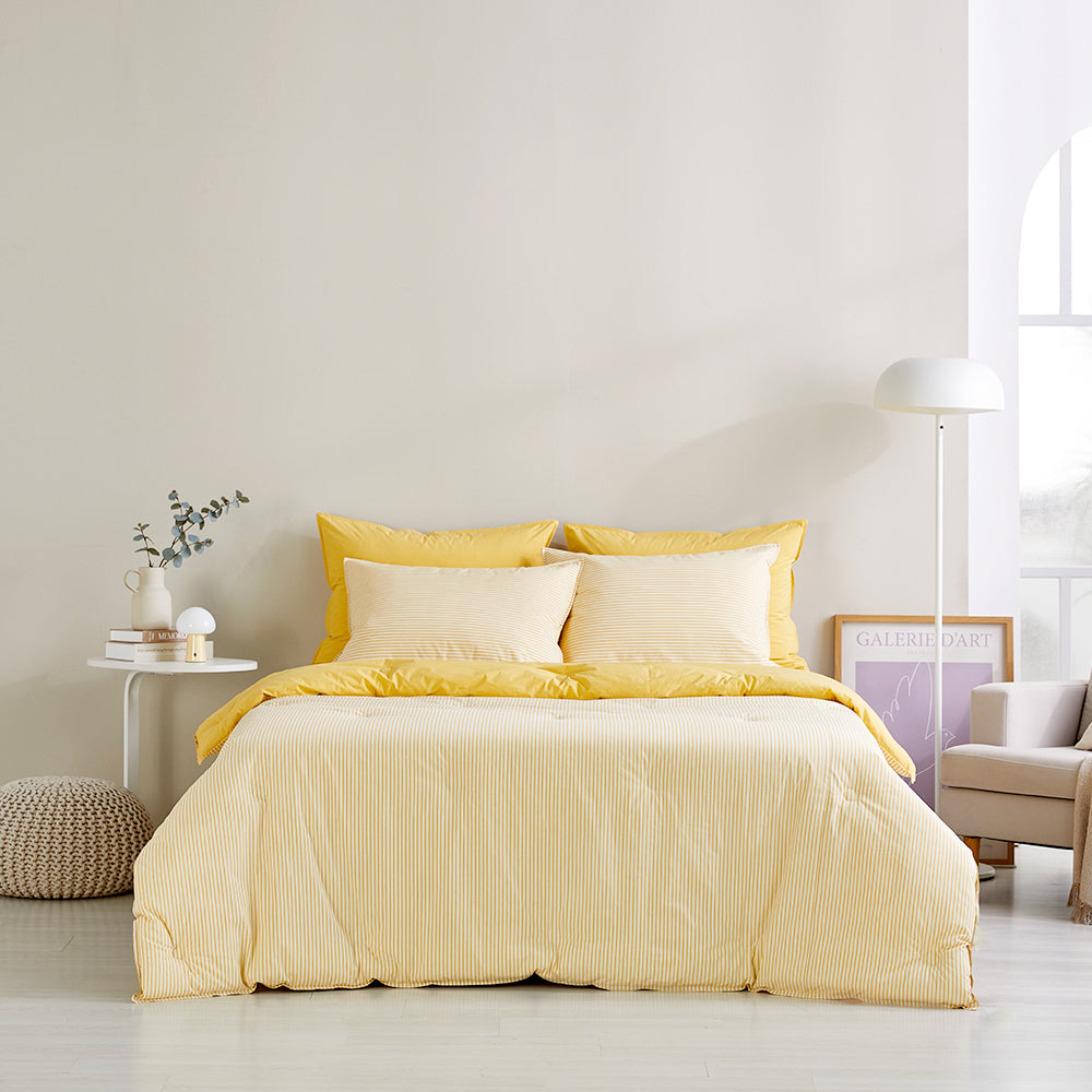 SERO[세로] Stripe Yarn-dyed Percale Comforter Set - Yellow (All-Season)