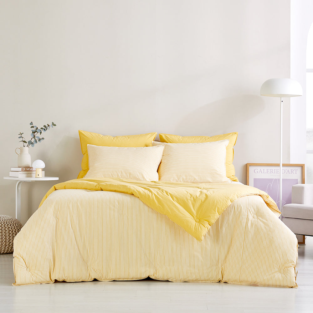 SERO[세로] Stripe Yarn-dyed Percale Comforter Set - Yellow (All-Season)
