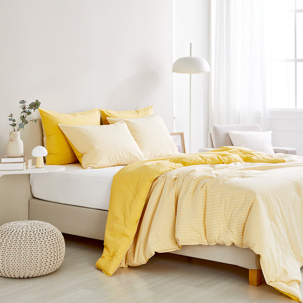 SERO[세로] Stripe Yarn-dyed Percale Comforter Set - Yellow (All-Season)