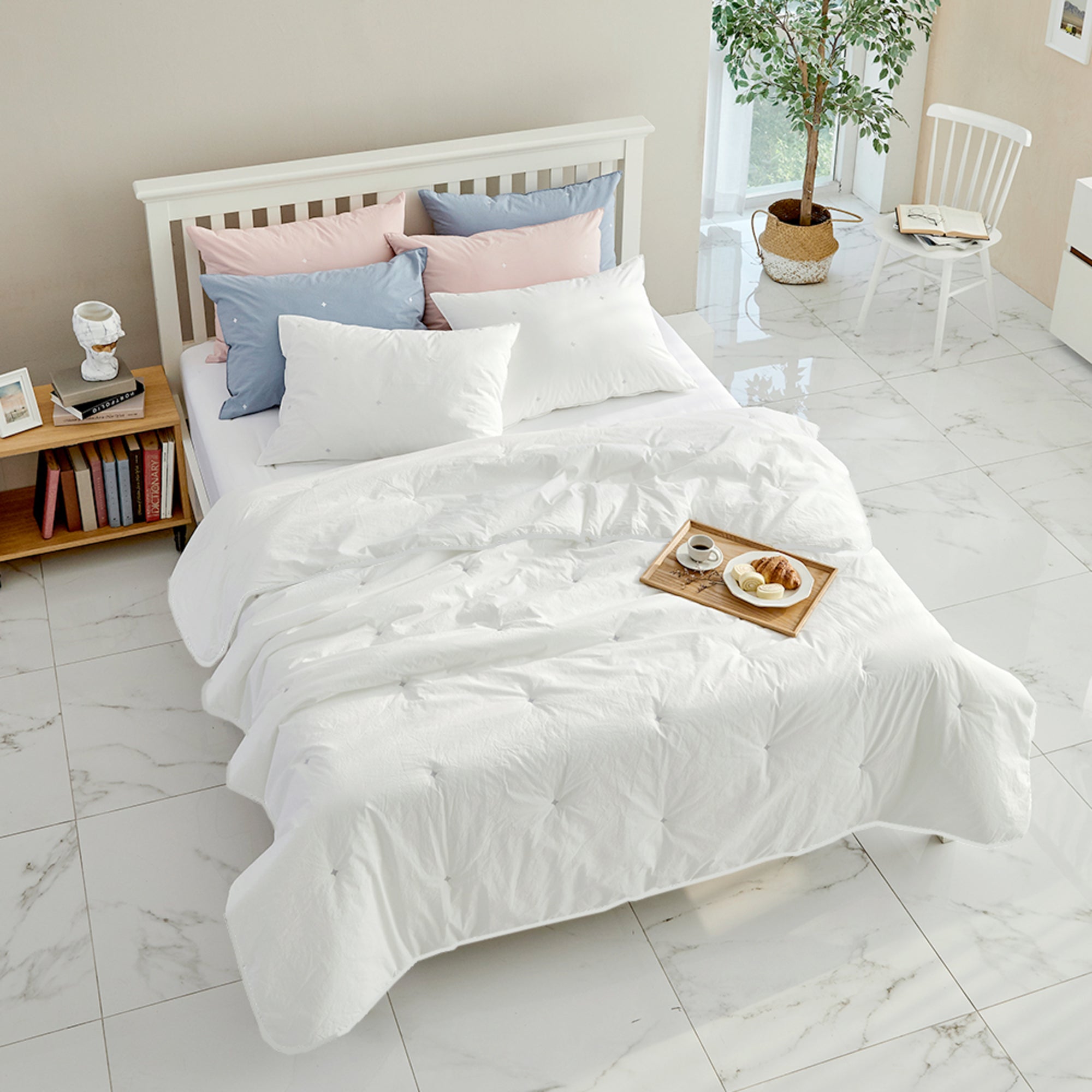 [Bundle] Percale Cotton Comforter & Quilted Elastic-Fit Pad Set