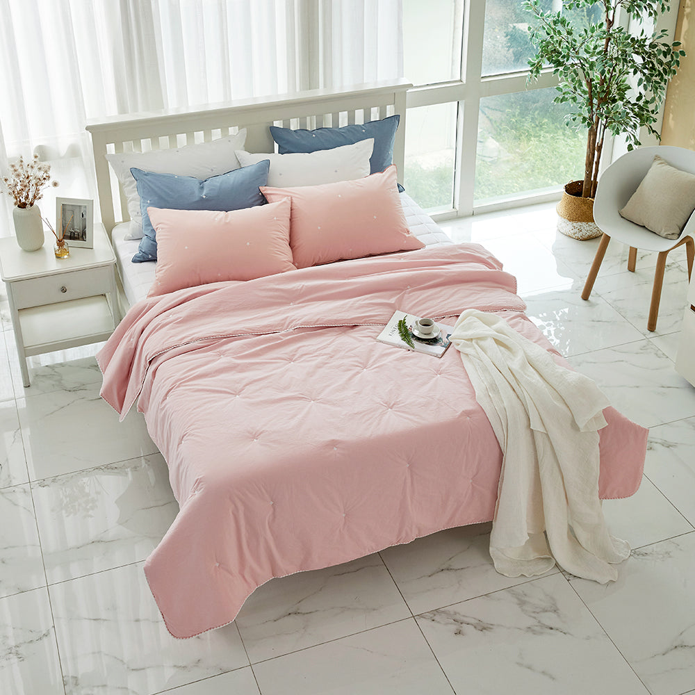[12th Restocked] High-Density Percale Cotton Comforter Set in Light Pink
